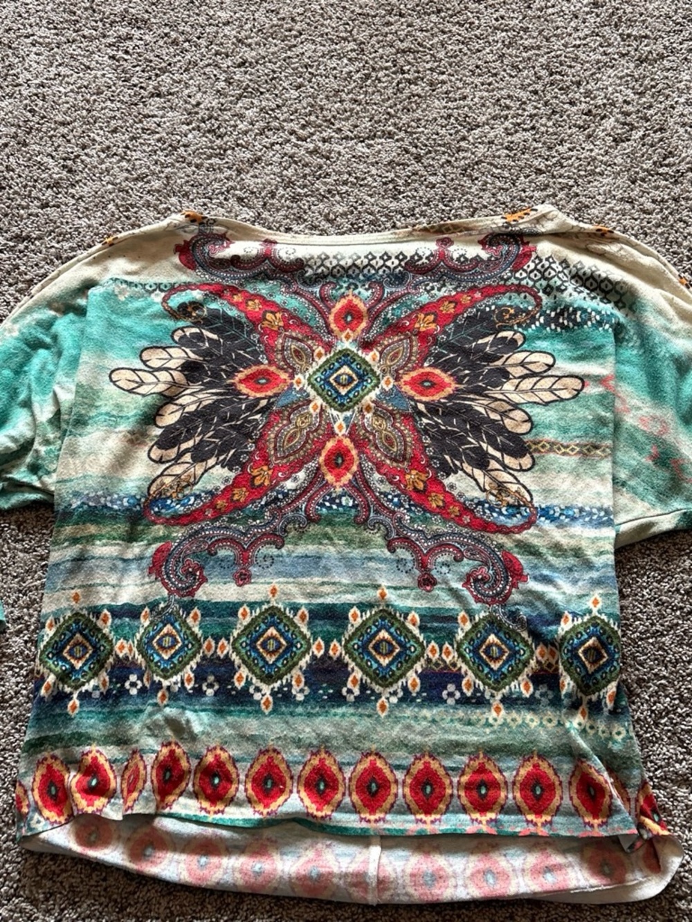 Embellished Teal and Red Boho Tunic Top